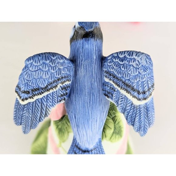 2001 Avon Collectible Bisque Porcelain Blue Jay on Flower Bell Figurine Vintage - Picture 6 of 8